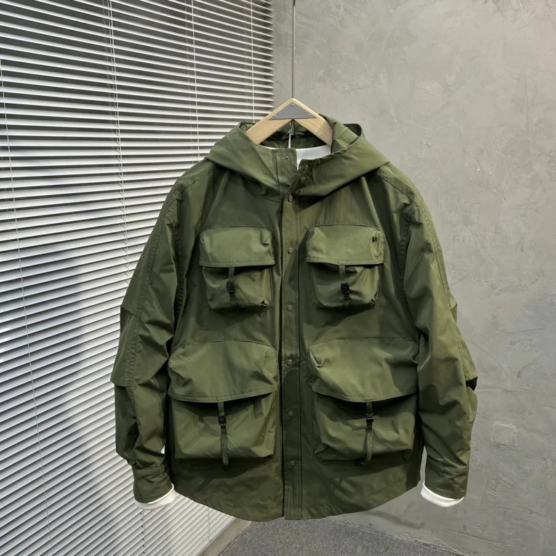 Fahsion Spring Autumn Thin Outdoor Jackets Men Muti Pockets Hooded Cargo Jacket Vintage Windbreaker for Men Outerwears 251029
