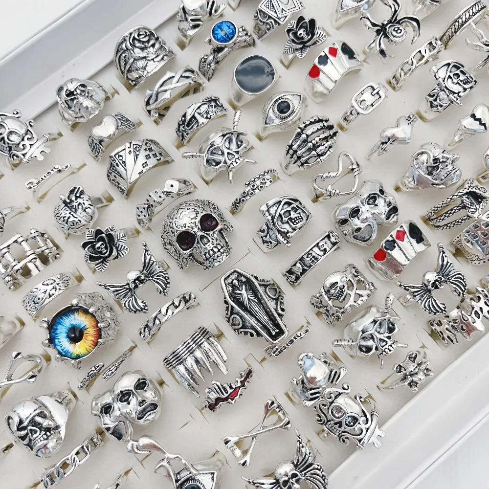 20Pieces Vintage Punk Rings Set For Women Men Mix Style Hip Hop Heart Skull Eye Finger Ring Jewelry Party Gift 251031