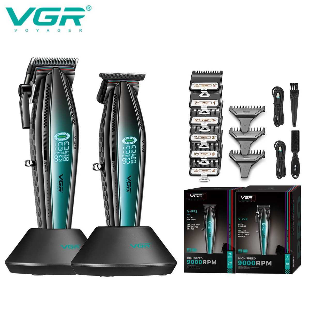VGR V-992 V-270 high-end mens hair clip with gradient color body professional hair clip with LCD digital display and pus W250402