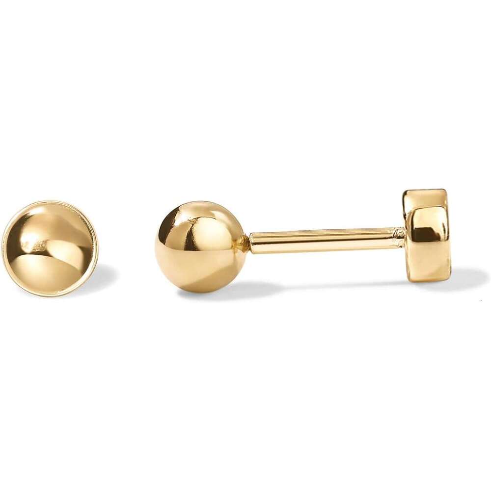 14K Gold Plated Solid Sterg Sier Posts Dainty Ball Flatback Cartilage Helix Piercing Jewelry - Small Screwbacks Stud Earrings for Women