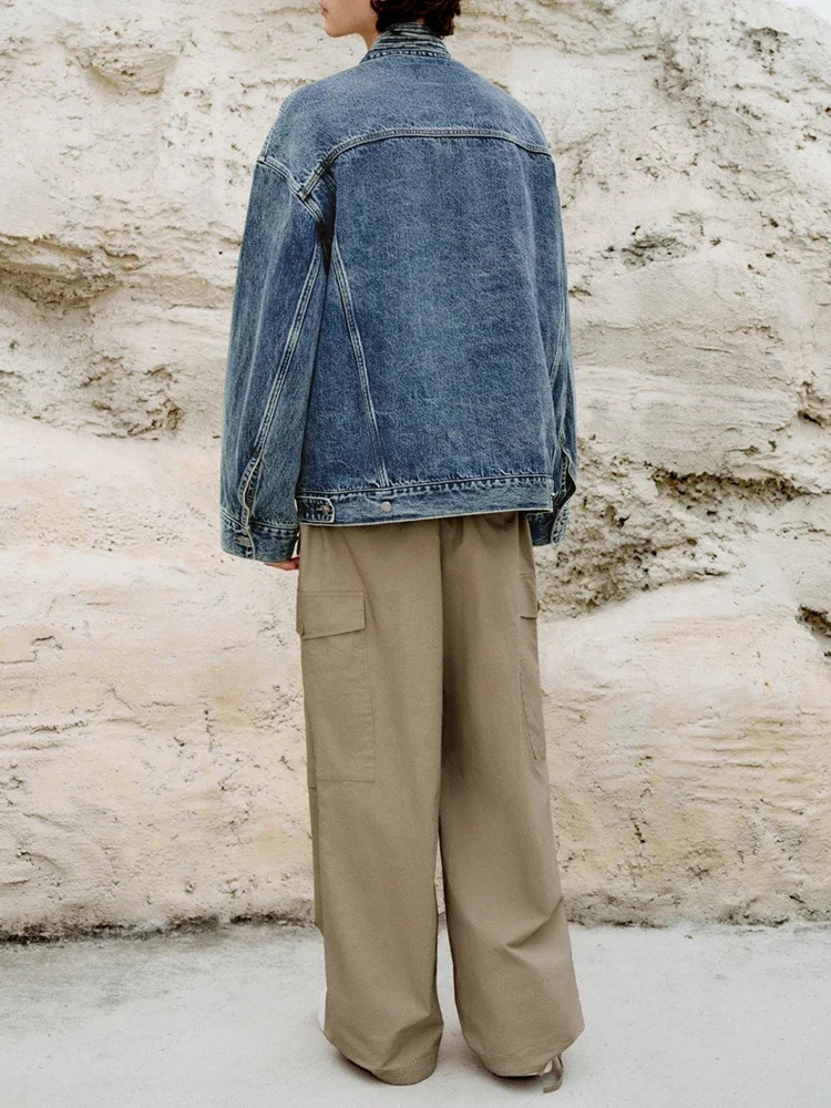 Spring Stylish Denim Jackets for Mens Streetwear Fashion Irregular Wrap V Neck Jean Cardigan Men Vintage Laceup Jean Coat 251030