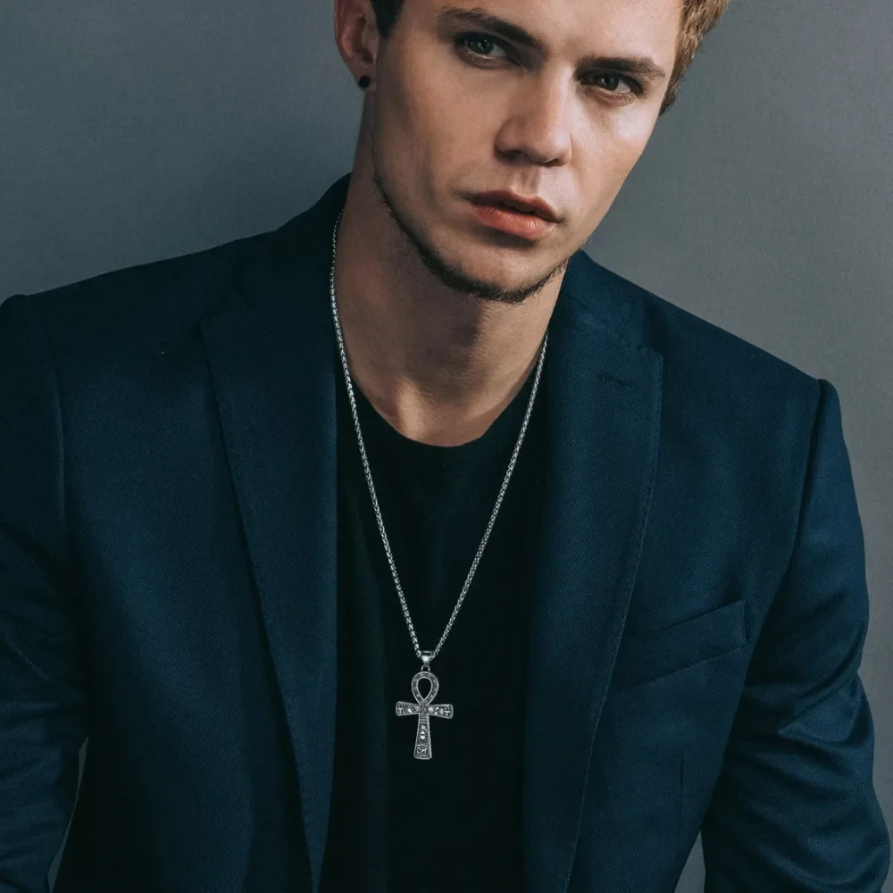 U7 Stainless Steel Ankh Cross Necklace for Men Women Eye of Horus m Link Chain Ancient Egyptian Life Symbol Religious Jewelry 251028