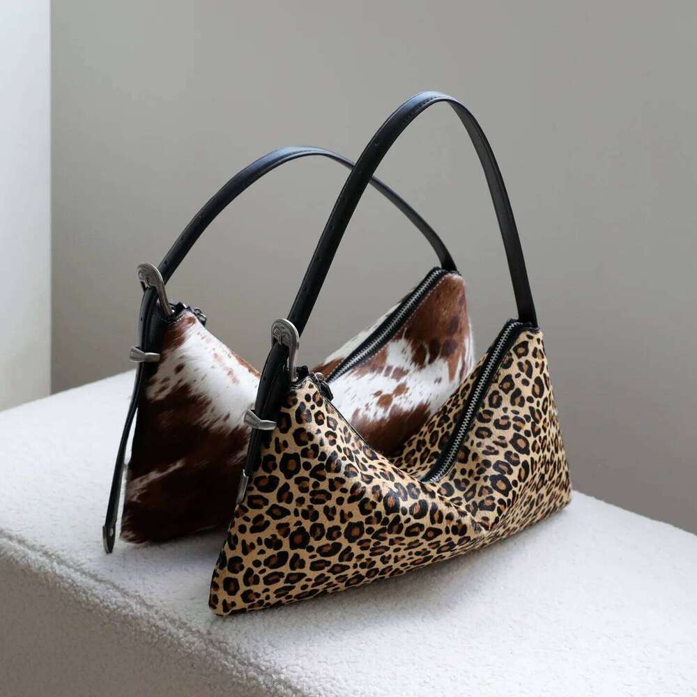 Horse Hair Genuine Leather Cow Pattern Handbag Winter New Style Vintage Large Capacity Ins Fashion Women's Underarm Shoulder Bag