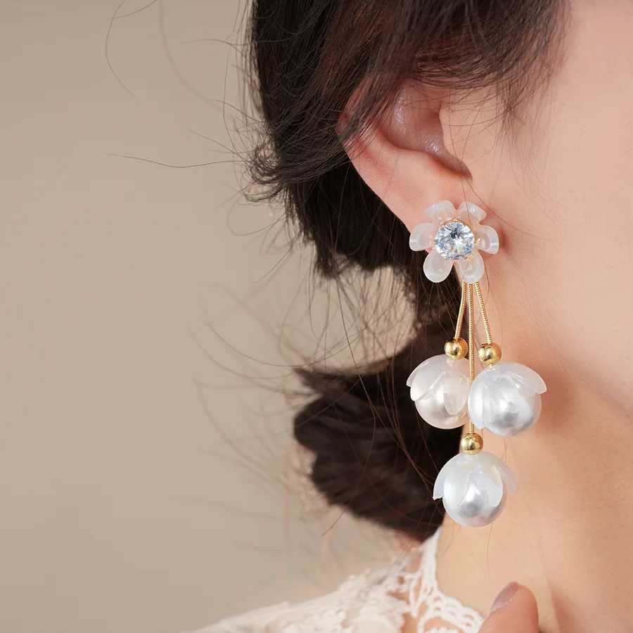 European And American Light Luxury Elegant Zircon Flower Pearl Tassel Dangle Earrings For Women Fashion Sweet Geometry Jewelry Y250401