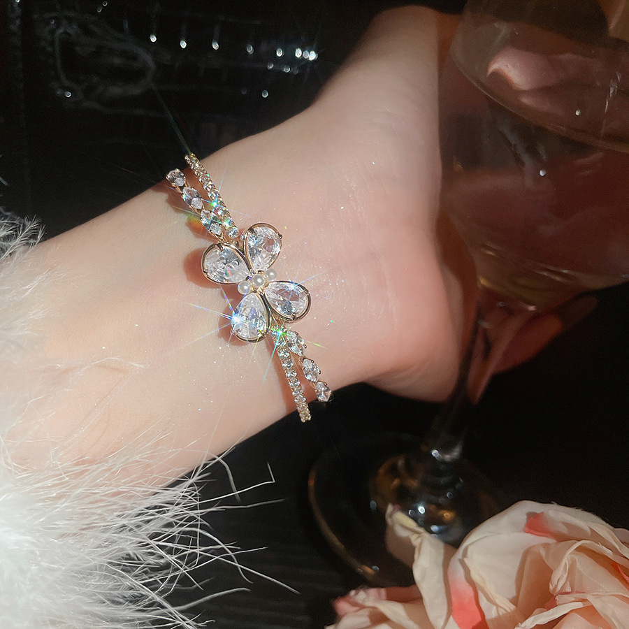 Super Shiny Zircon Butterfly Double Layer Open Korean Style Sweet Temperament Versatile Bracelet Light Luxury High-end Feel Women's Jewelry - view 9