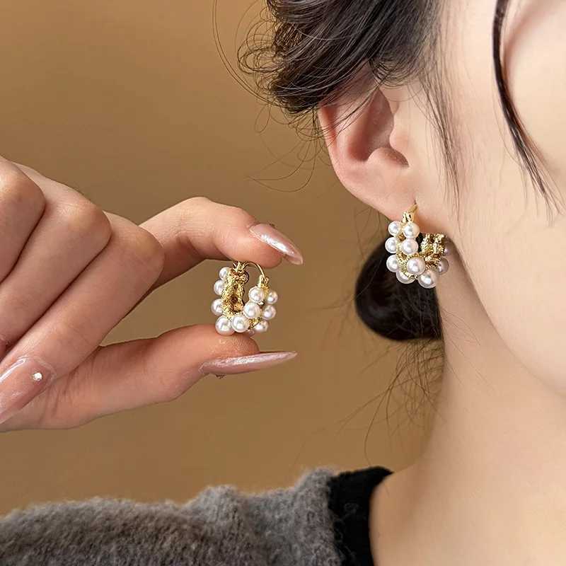 French Style Light Luxury Irregular Imitation Pearl Geometric Dangle Earrings For Women Fashion Elegant Metal Jewelry Party Gift Y250401