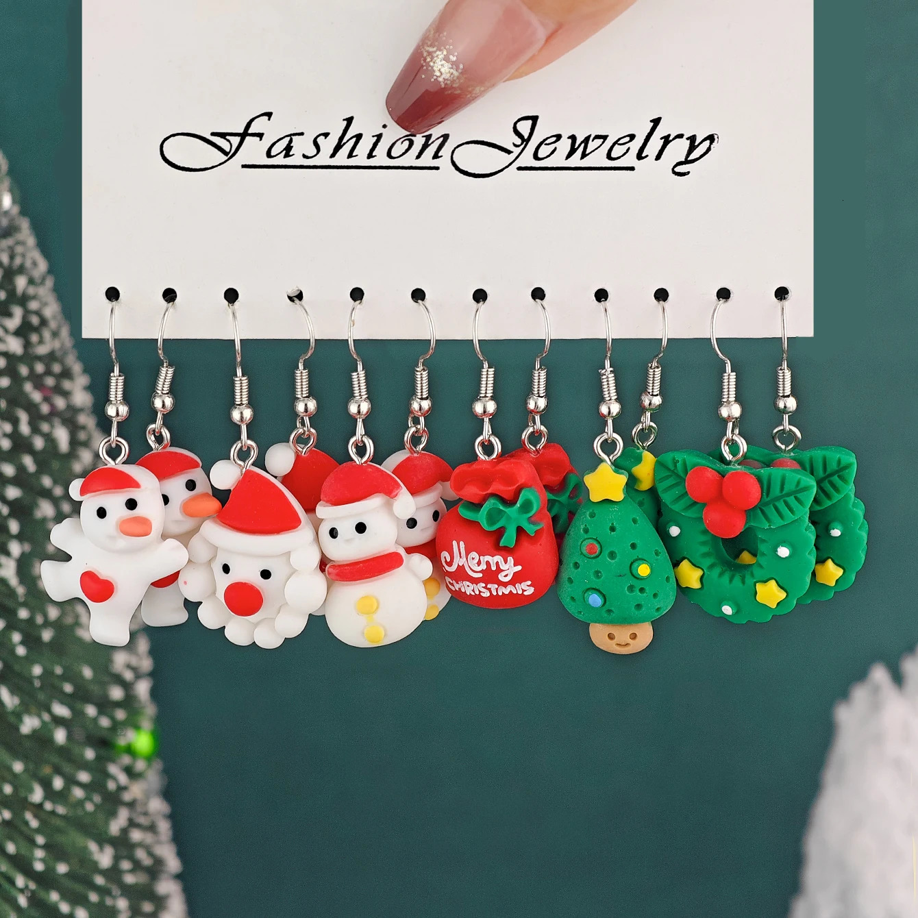 46pcs Cute Creative Christmas Series Resin Earring Set Gingerbread Man Christmas Tree Reindeer Pendant Accessories Gift 251031