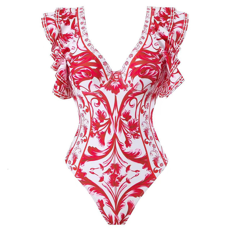 Bohemian style French fixed print fashion trend new jumpsuit wrapped skirt set swimsuit