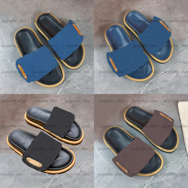 Designer Denim Slides Womens Slippers Fashion Pillow Sandals Woman Man Fashion Classic Prints Embossed Comfort Mules Summer Sandale Beach Shoes Size 35-44