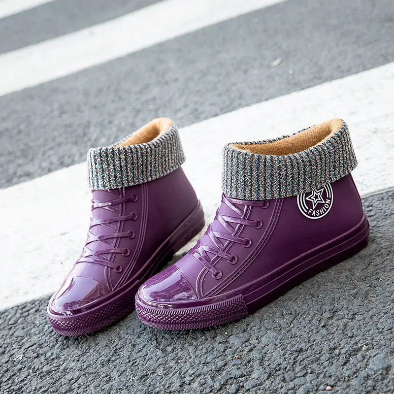 Stylish warm womens galoshes rain shoes with fur winter waterproof boots woman fashion garden rainshoes plush raining boot 250325bj