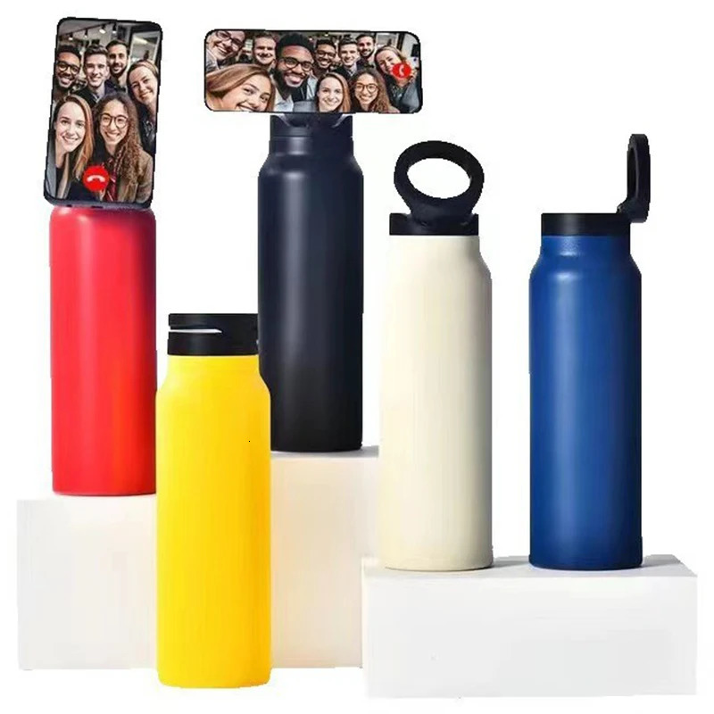 24 oz insulated stainless steel sports bottle outdoor water cup with magnetic phone holder 250325