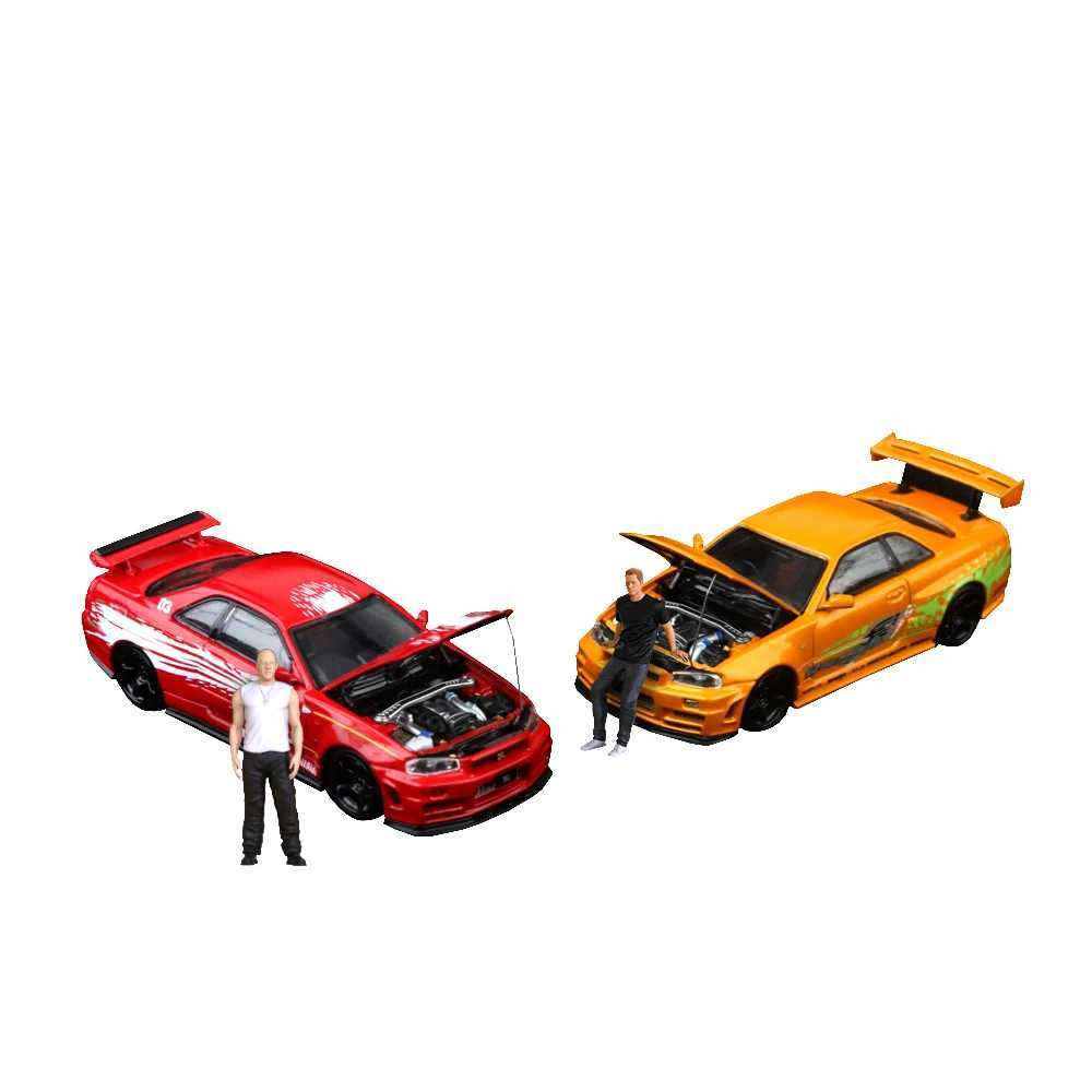 Time Mirco1 64 GTR34 Quick and Angry Red/Orange Paint Alloy Car Model for Gift Collection and Display X250402