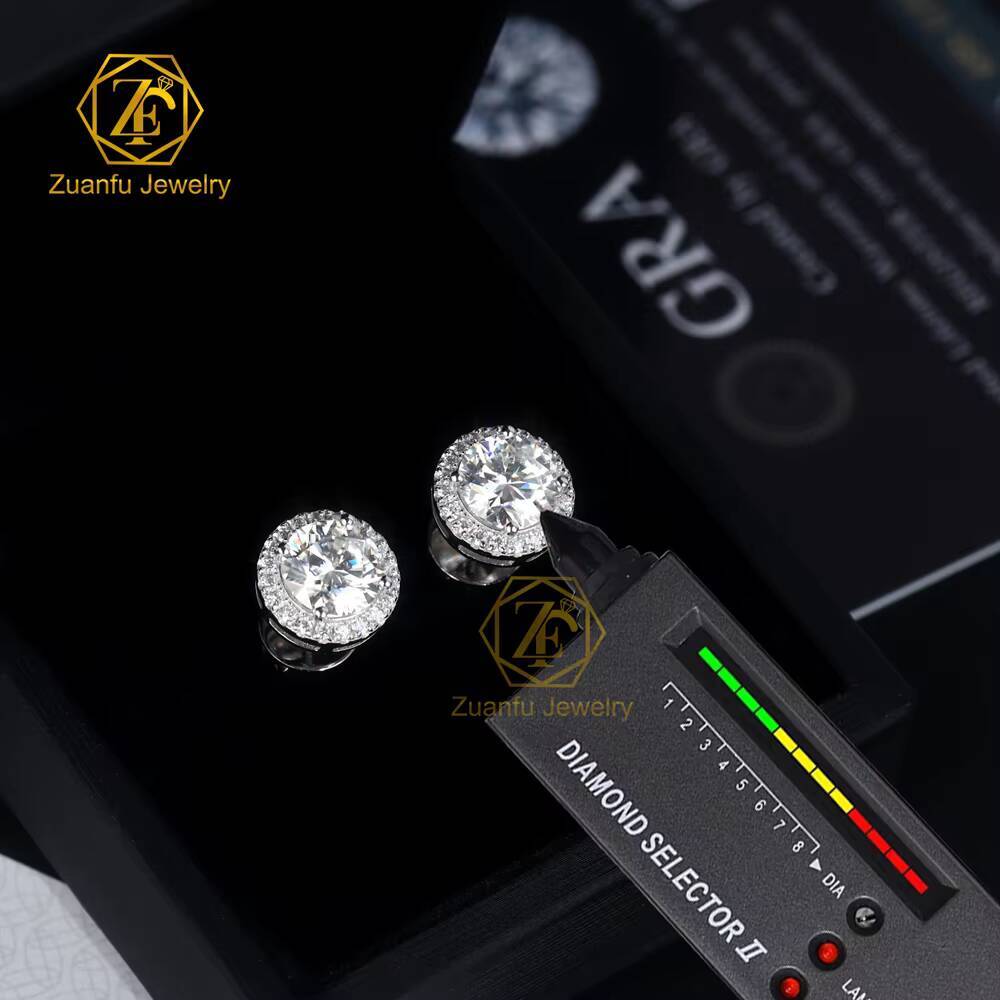 Luster Best Ladies 18K GoldPlated 925 Silver Halo Round Brilliant Cut Moissanite Stud Earrings HighEnd Jewelry