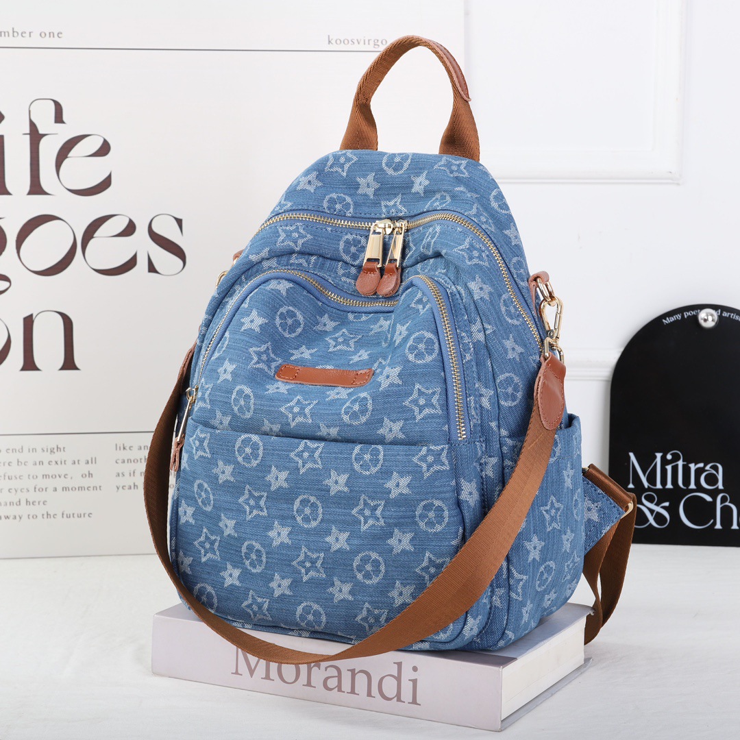 Autumn and Winter New Design Fashionable and Versatile Style Printed Backpack High Quality Large Capacity Travel Backpack Blue Free Shipping