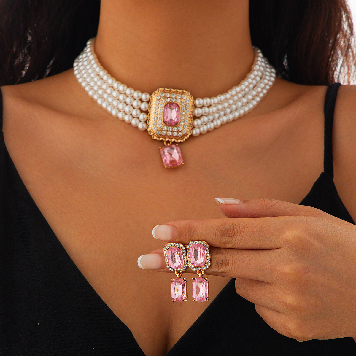 necklace moissanite chain necklaces designer Temperament light luxury square diamond gem necklace retro pearl bead collarbone necklace jewelry woman d