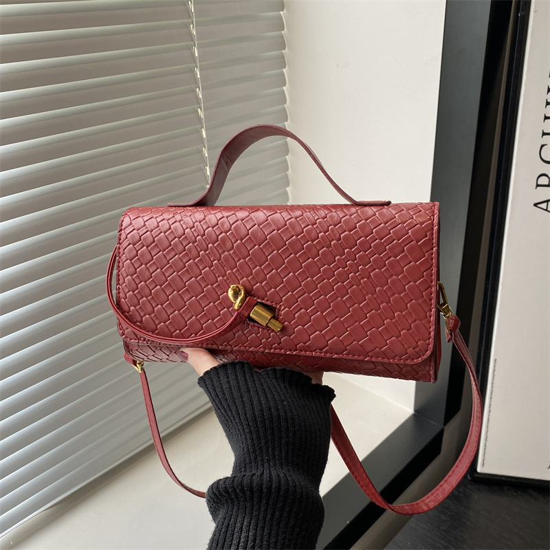 2025 New Woven Texture Baguette Bag, Vintage Soft Leather Handbag, Women's Crossbody & Top-Handle Evening Purse