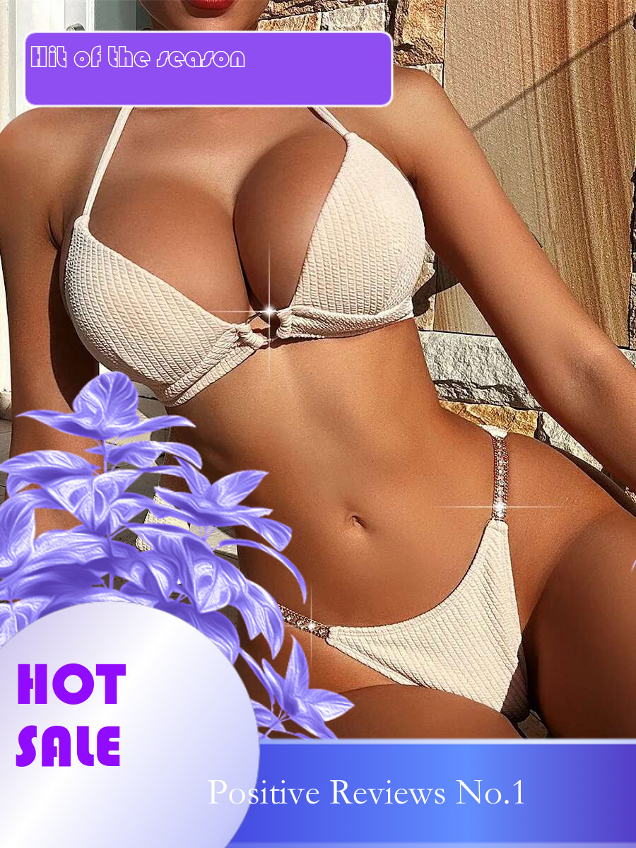 Dongdumaoyi Luxury Rhinestone Bikini Women Sexy Metal Ring Linked Push Up Drawstring Swimsuit Beach Bathing Suit Diamond Thong Swimwear