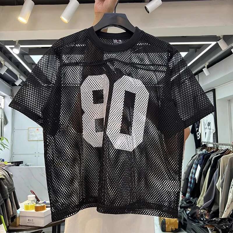 Mesh SAINT Big T Shirt 2025 Summer Men Women High Quality Digit 80 Print Tag Breathable Short Sleeve Clothes Tops