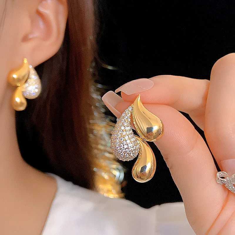 Korean New Design Fashion Jewelry 16K Gold Plated Zircon Water Drop Earrings Elegant Womens Daily Work Accessories Y250401
