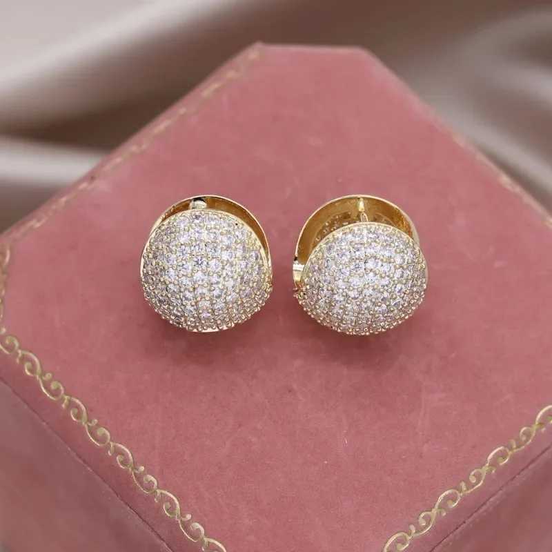 Korean New Design Fashion Jewelry Gold Plated Double Zircon Round Earrings Luxury Womens Party Accessories Y250401