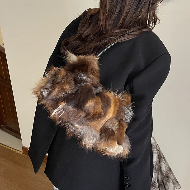 Winter Warm Fox Fur Shoulder Hobo Bags For Women Latest Purses And Handbags Elegant Evening Bag For Dinner Party 251030