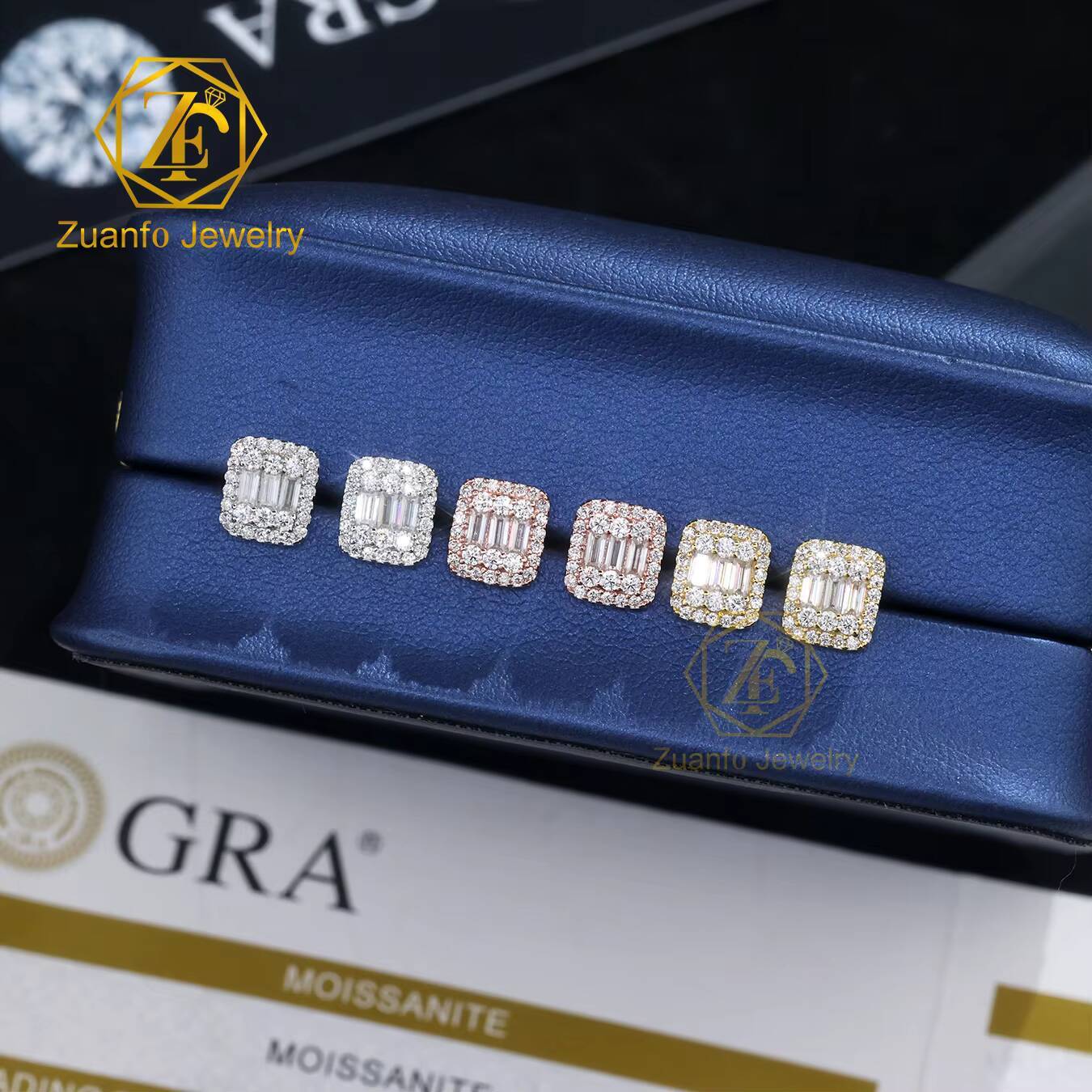 Ready to Ship 925 Silver D VVS1 Baguette Cut Moissanite Hip Hop Style Earrings Stud Third Party Certified Gift Party