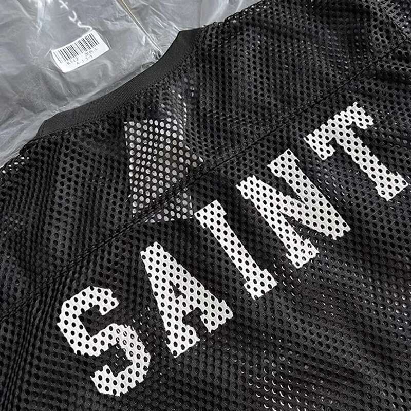 Mesh SAINT Big T Shirt 2025 Summer Men Women High Quality Digit 80 Print Tag Breathable Short Sleeve Clothes Tops
