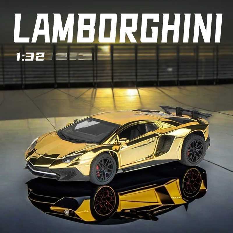 1 32 electroplated Lamborghini SVJ LP750 supercar model with sound light childrens boy die-casting toy car micro sound X250402