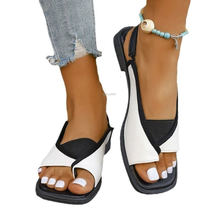 New Designer Sandals With Free Shipping Large Size Flat For Women Square Toe Casual Elastic Roman Sandals