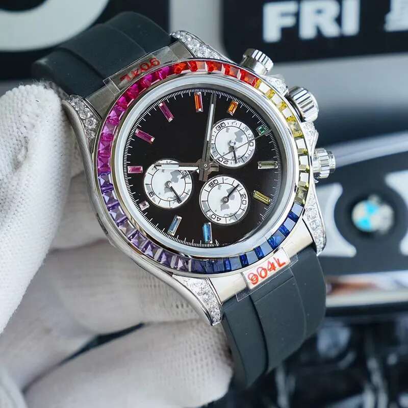 designer watch for mens orologio. moissanite watches wristwatch Business Rainbow size 41MM Rubber stainless steel strap sapphire glass waterproof watchmen