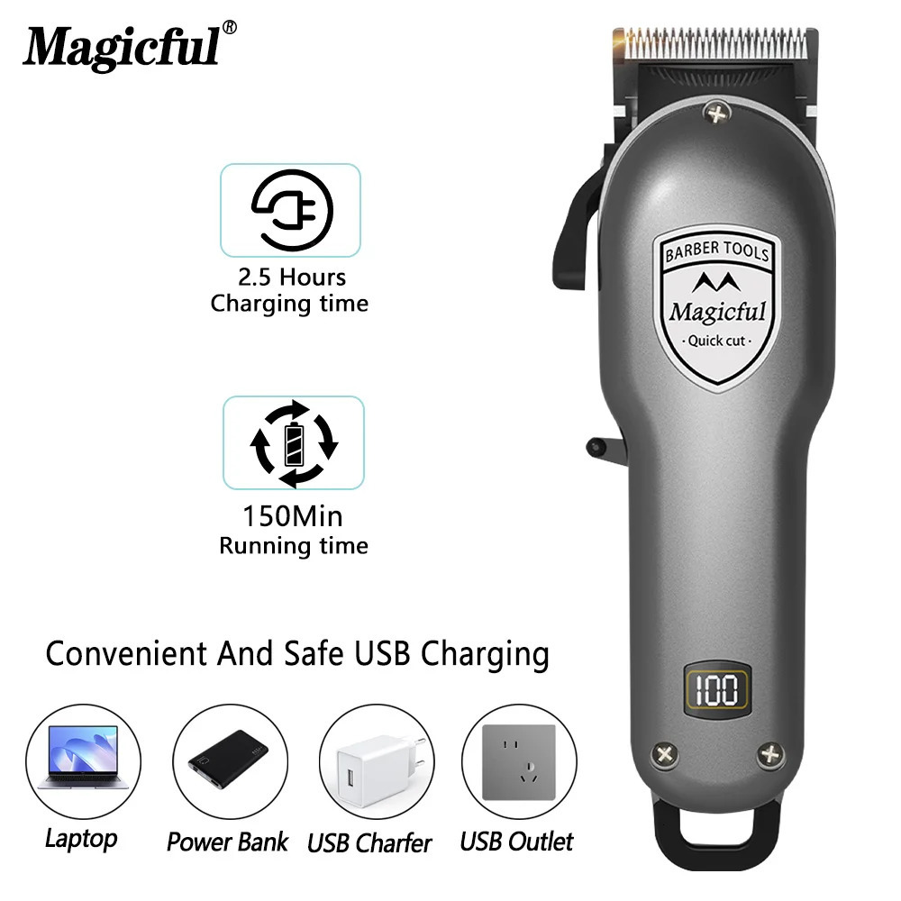 Magicful Fashion Professional Finish Hair Trimmer For Men Rechargeable Liion Battery Shaving Adjustable Electric Hair Clipper 251030