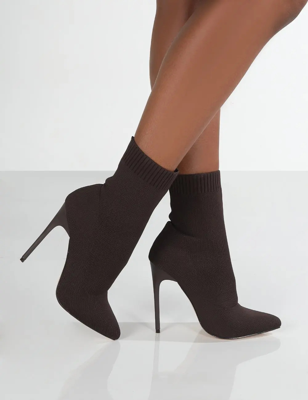 Women Boots Short High Heels Shoes For Women Autumn Winter Botas Mujer Knitted Ankle Boots Black Sock Women Heels Boots Female 251031