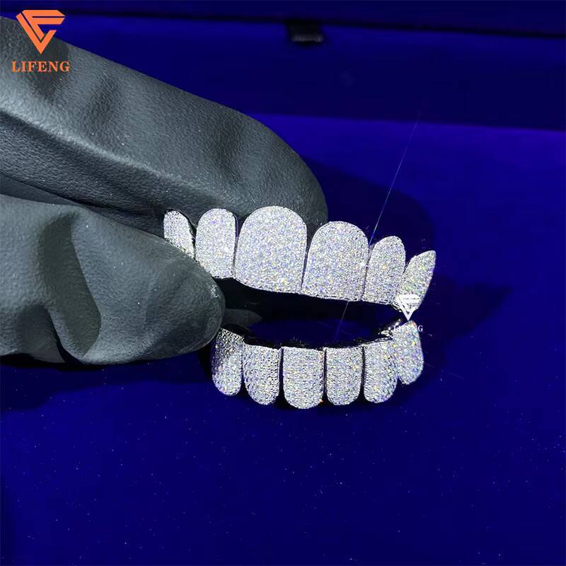 10 Top 10 Bottom Iced Out Vvs Diamond Moissanite Grillz Hip Hop Custom Teeth Moissanite Silver 925 Sterling Silver