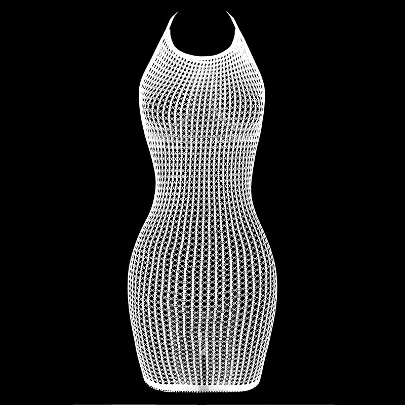 1 piece of womens sexy fishnet cover no bikini hollow see through tight dress beachwear summer swimsuit DS140 250328