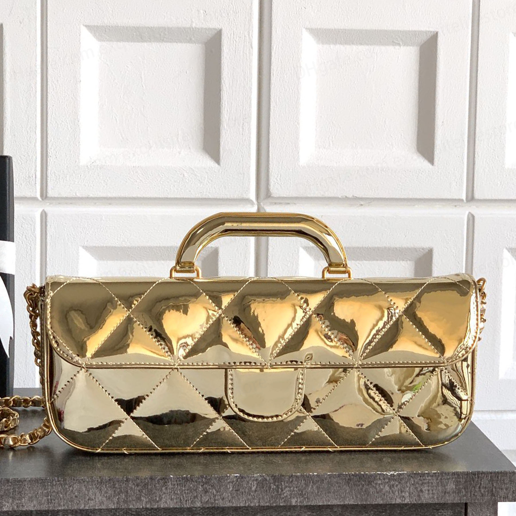 New 10A Large Flap Bag With Top Handle Luxury Designer Metallic Mirror Genuine Leather Shoulder Bag Golden Hardware Crossbody Bag Women Casual Shopping Purse