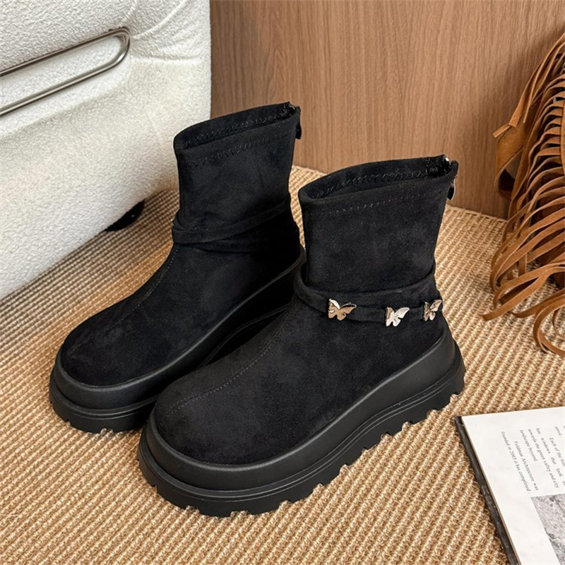 2025 new designer shoes free shipping winter half boots Non-slip outdoor casual snow boots women's velvet bow cotton shoes for warmth black white