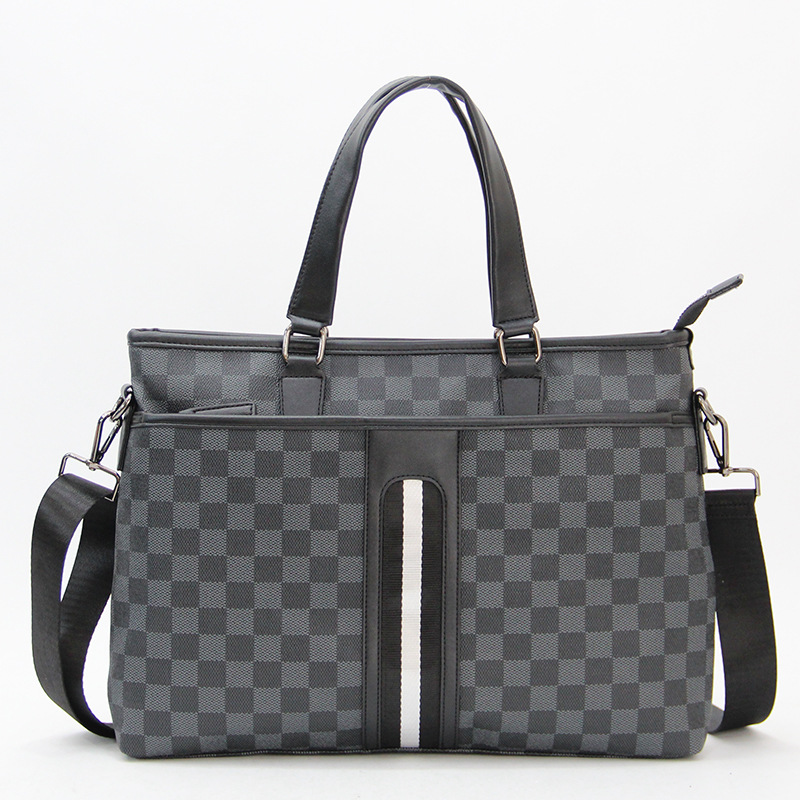 2025 new Handbag simple and trendy business bag men's briefcase computer bag plaid Korean style single-shoulder crossbody bag