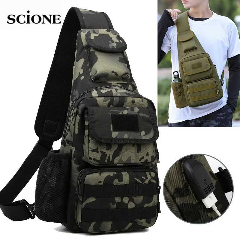 Fanny USB Chest Bag Camping Backpack Molle Bag Tactical Messenger Bags Belt Outdoor Hunting Assualt Sling Bag Fishing ClimbingC250407