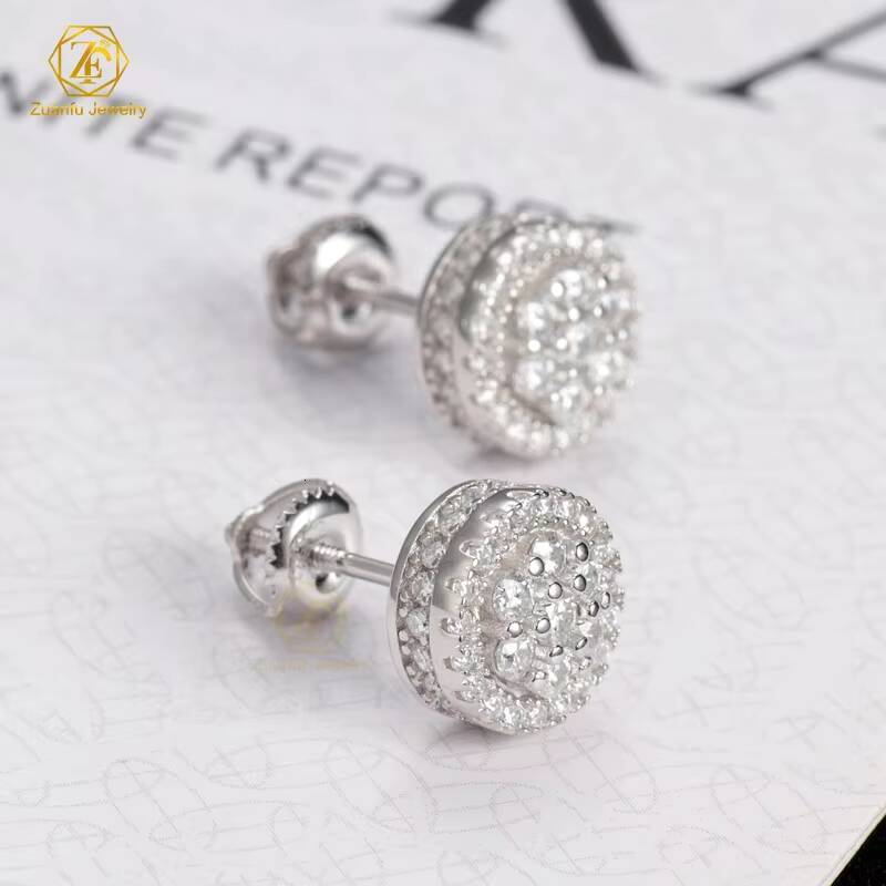 Instock Hot Sale Cluster Moissanite Diamond Stud Earring 925 Sterling Silver Luxury Hip Hop Screw Back Earring for Men Women