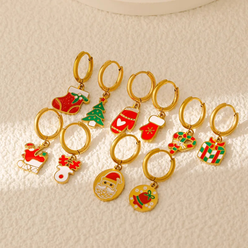 2025 Christmas Hoop Earrings for Women Girls Stainless Steel Dangle Earrings Christmas Series Santa Claus Pendant Earrings Gifts 251031