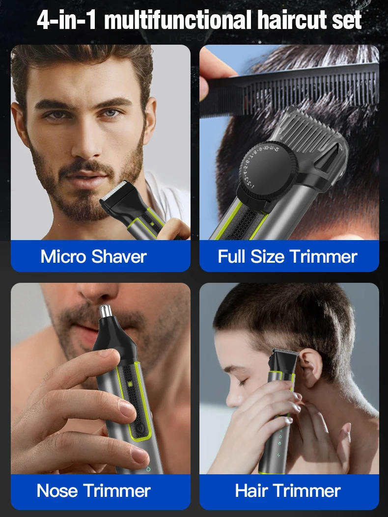 4 IN 1 Hair Cutting Kits 677 Professional Electric Trimmers Shaver Storage Package USB IPX5 Waterproof Body Grooming Clippers 251030