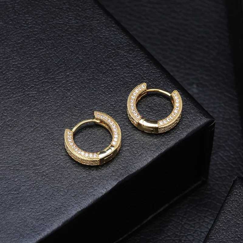 Hip Hop 925 sterling silver Pave mens simulated diamond earrings women gold-plated 14K gold jewelry gift Y250401