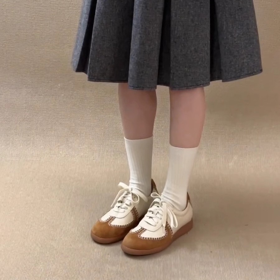 Cowhide version ~ American retro German training shoes sneakers women's thick-soled casual board shoes versatile color-blocked lace-up white shoe