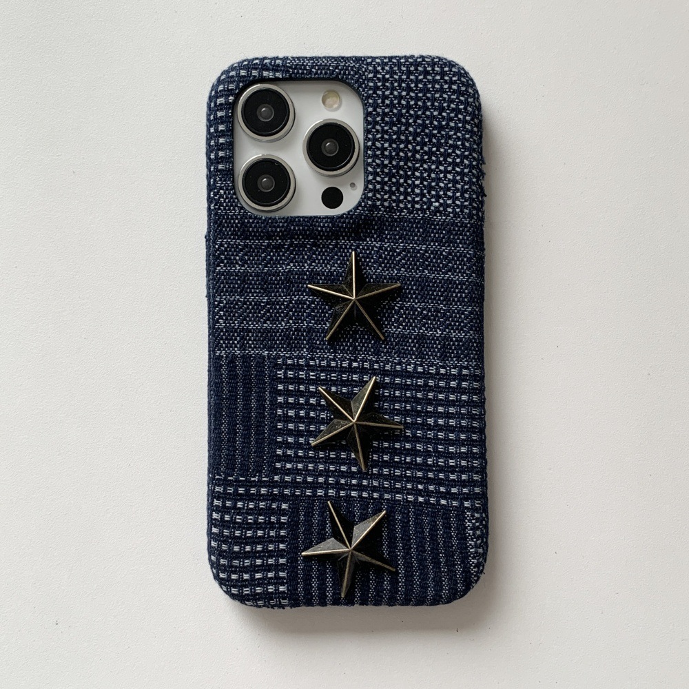 Denim Five-Pointed Star Phone Case Compatible with iPhone 17/16/15 Pro Simple Shockproof iPhone 14/13 Cartoon