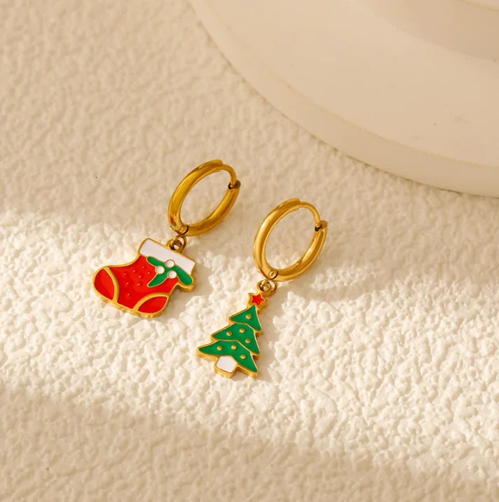 2025 Christmas Hoop Earrings for Women Girls Stainless Steel Dangle Earrings Christmas Series Santa Claus Pendant Earrings Gifts 251031