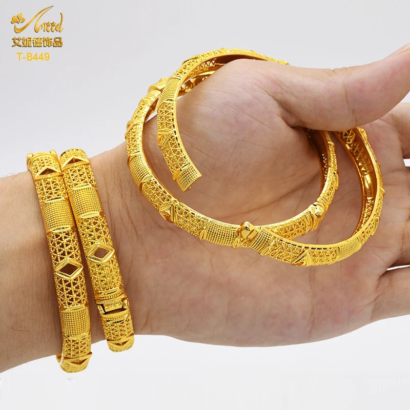 ANIID Dubai Gold Color Bangles For Women 24K Gold Plated Indian African Bracelets Charm Wedding Ethiopian Arabic Jewelry 250327