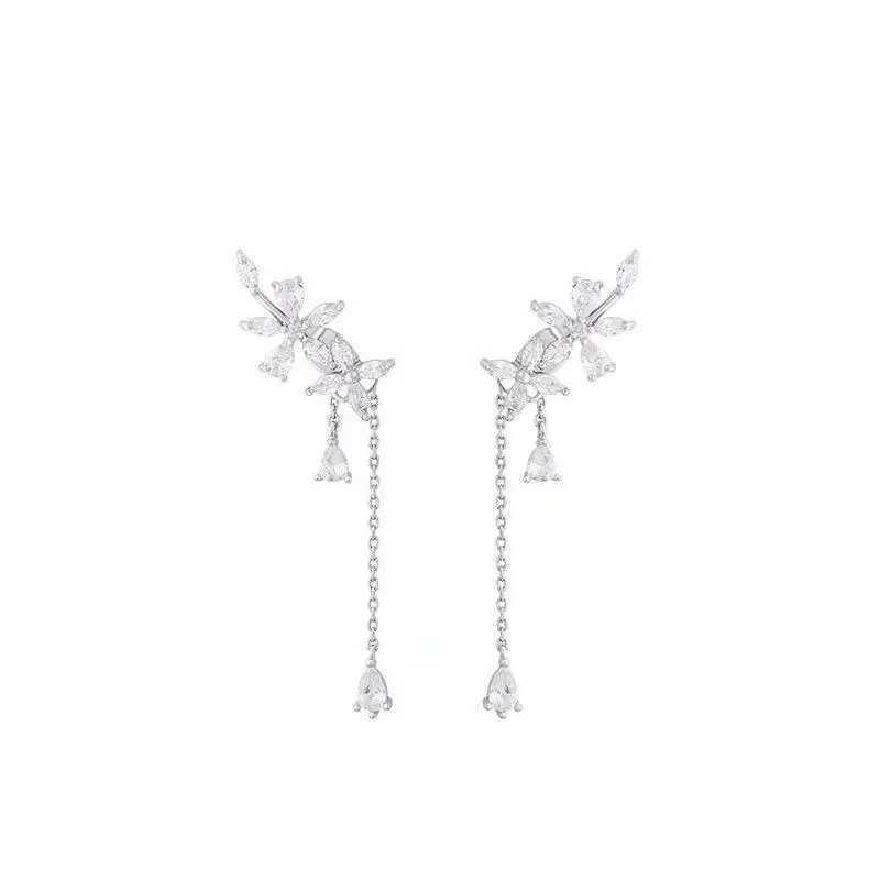 2025 New Arrival Korean Style Light Luxury Elegant Crystal Leaf Dangle Earrings For Women Fashion Cute Sweet Metal Jewelry Gifts Y250401