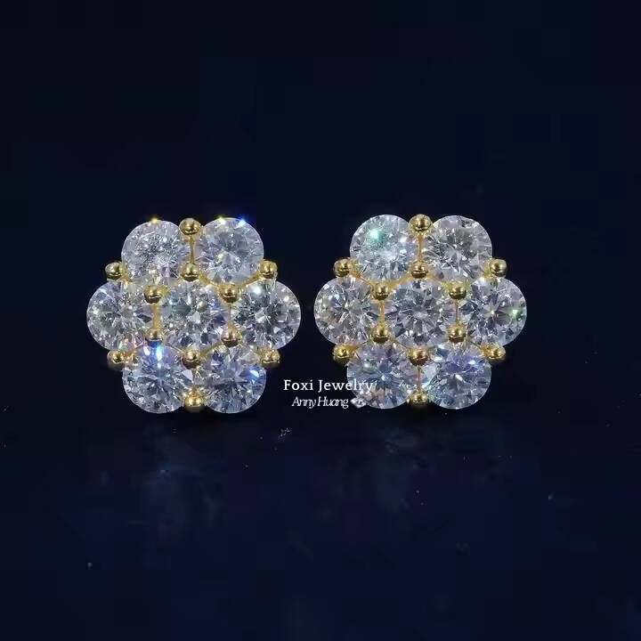 Ready to Ship Fine Jewelry Luxury 15mm Big VVS Moissanite Stud Earrings Screw Back 925 Silver Bling Iced Out Flower Earrings GRA