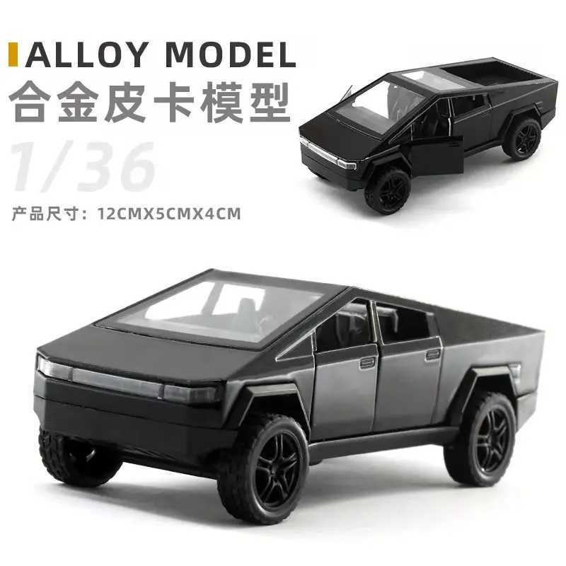 Tesla 1 36 Cyber Truck Pickup SUV Alloy Car Model Die Casting Metal Off road Vehicle Pullback Toy Collection Childrens Gifts Free shipping
