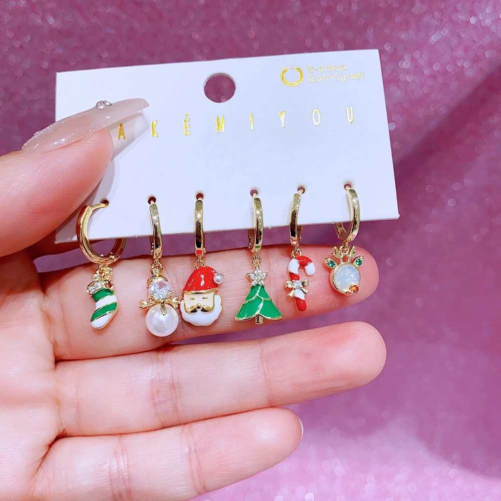MIGGA 6pcs Mix and Match Christmas Dangle Earrings Set Gold Color Women Party Gift Jewelry 251031